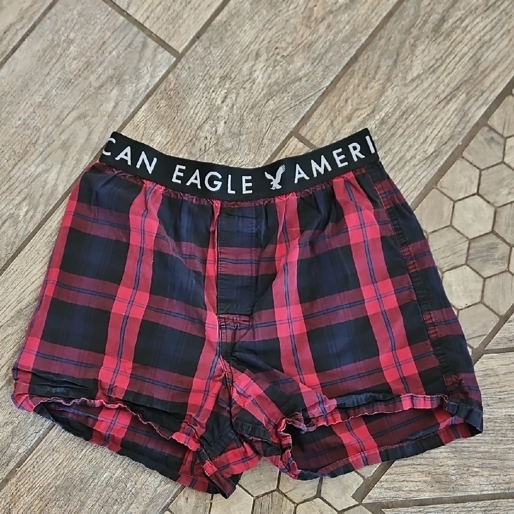 American Eagle Red and Black Plaid Boxers